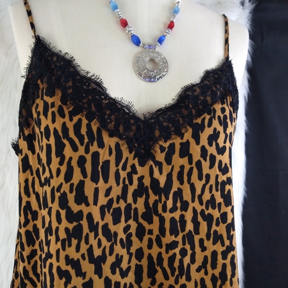 BP Nordstrom Black and Brown Animal Print V Neck Lingerie Top Size L - Picture 2 of 6